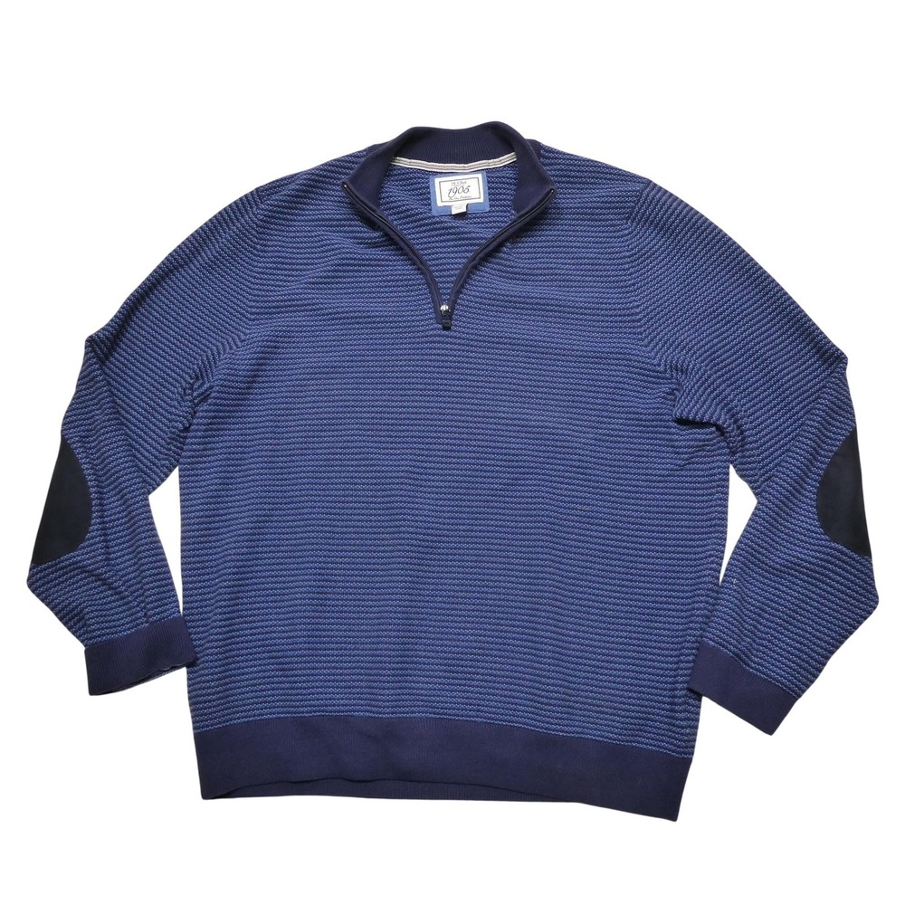 Jos A Bank Sweater Mens 2XL Blue 1/4 Zip Mock Neck Elbow Patch Knit Pullover